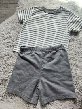 Minimi Baby Striped Outfit Set Grey 12-18M – 2PC T-Shirt Shorts